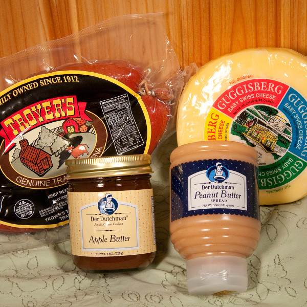 If you live far from Ohio’s Amish Country, you can still sample the goodness of the area's best-loved products. Give as a gift or save it for yourself. Included in this package is:

13 oz. Der Dutchman Peanut Butter Spread
1 lb Troyer's Genuine Trail Bologna
9 oz Der Dutchman Apple Butter
2 lb. Guggisberg Baby Swiss