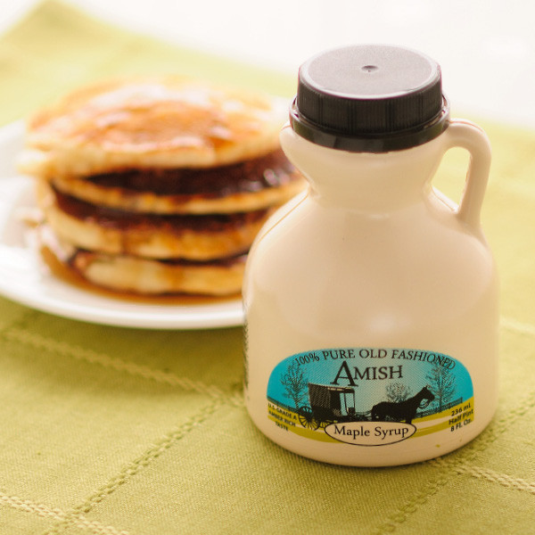 "Maple syrup, long used by Native Americans and pioneers alike, is a natural, healthy sweetener produced by boiling the sap of maple trees - it contains vitamins, minerals and amino acids. Our syrup is produced at Miller's Sugar Camp in the Amish community in West Salem, Ohio. You'll find maple syrup to be sweeter than sugar with a flavor that cannot be matched by sugar-based pancake syrups. Try it on your pancakes or waffles or use it for baking.

U.S. Grade A Amber Rich Taste. Available in half-pint (8 fluid oz)"