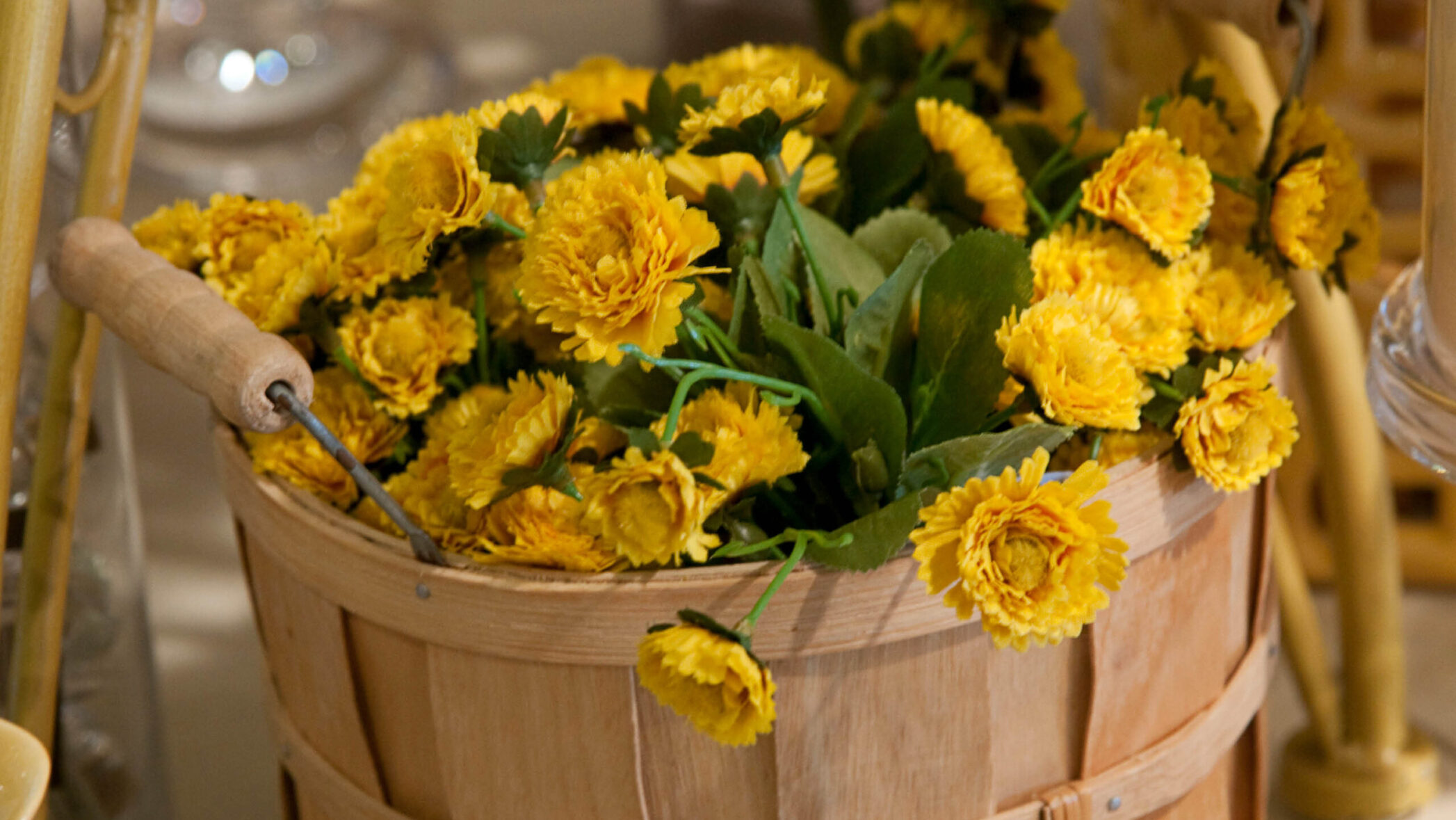 yellow flowers in a basket
