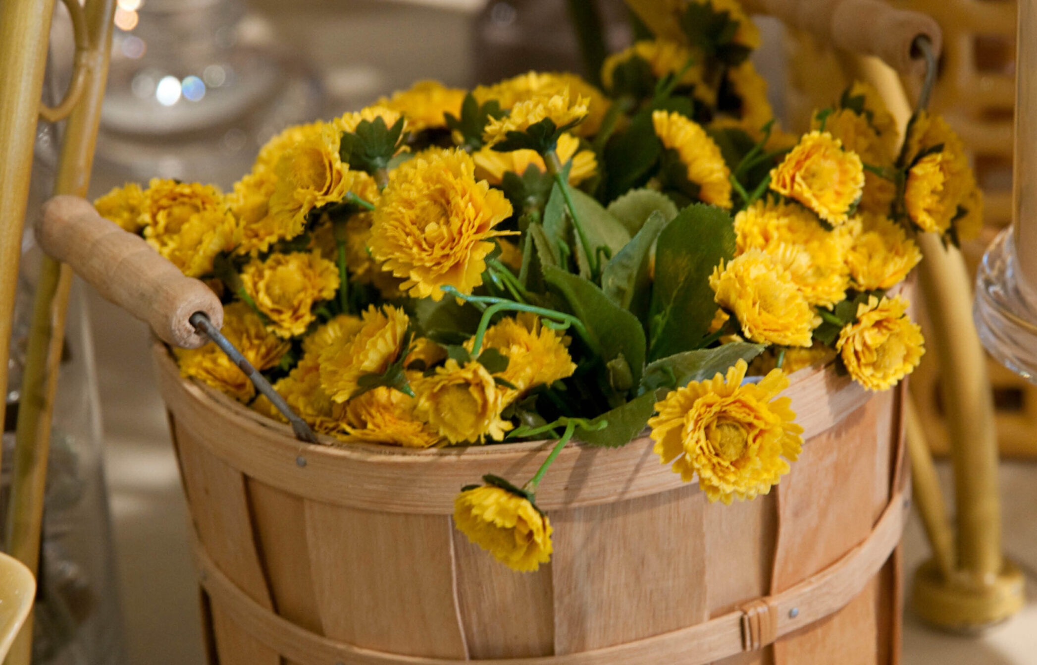 yellow flowers in a basket