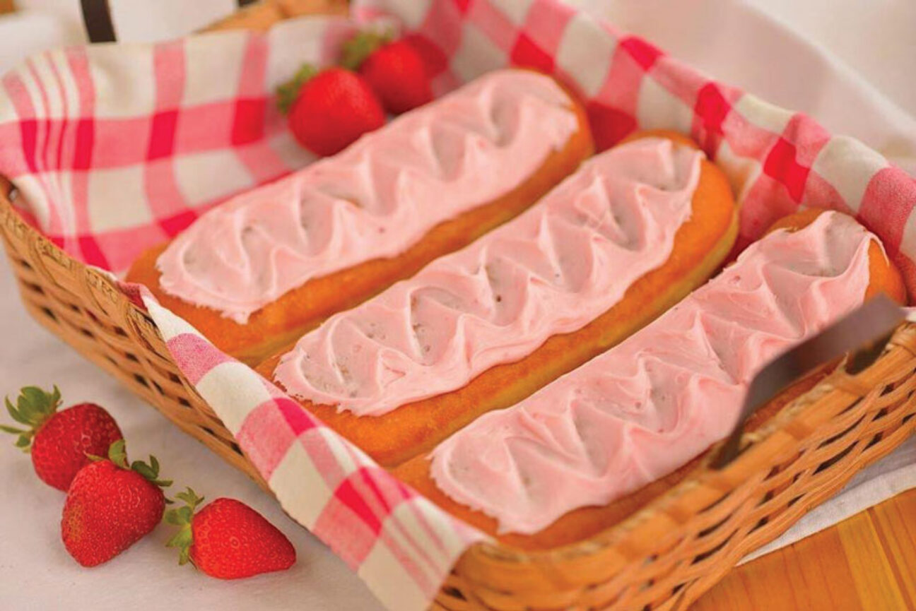 Strawberry cream sticks in a basket