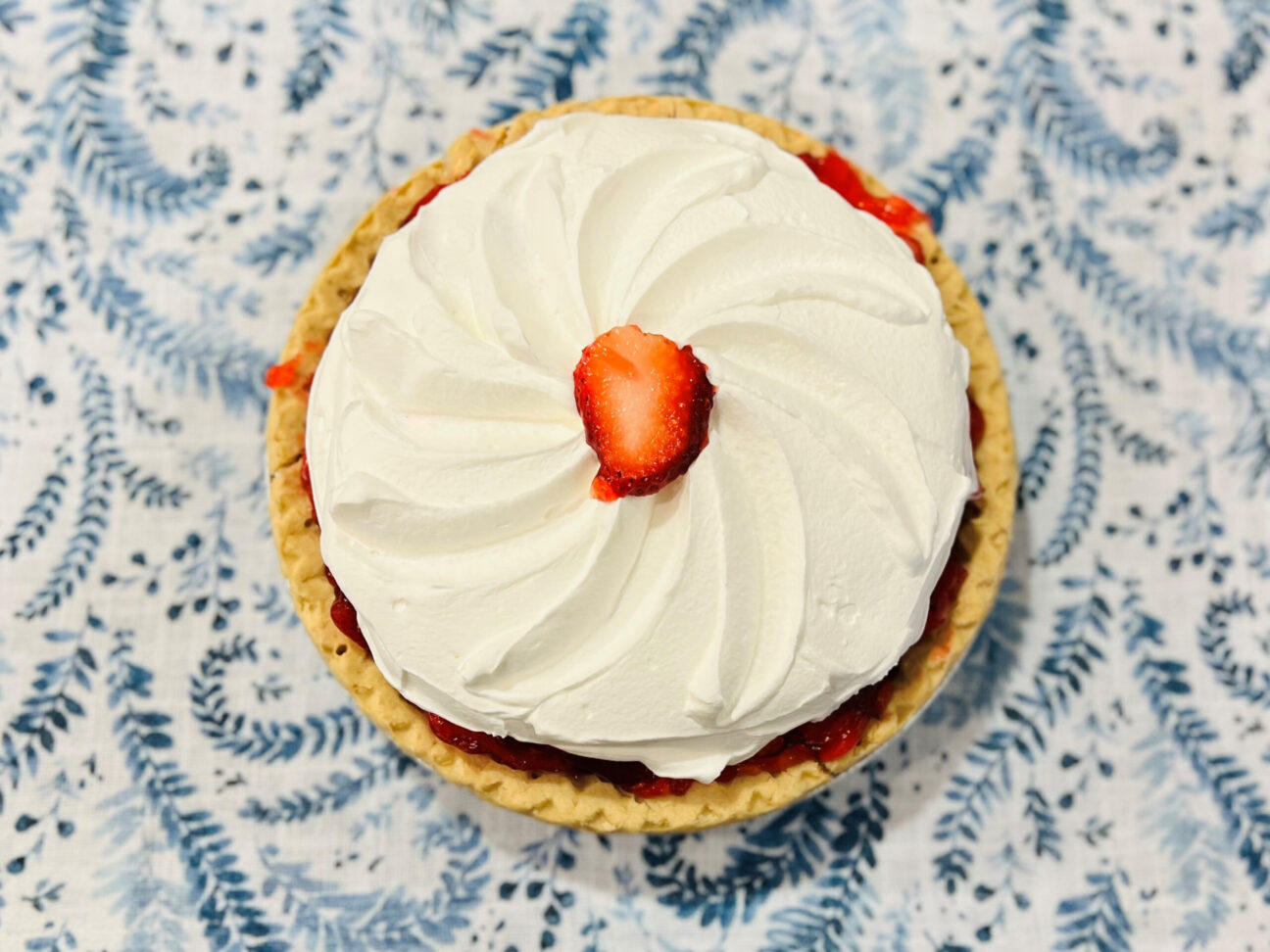 Strawberry pie on table