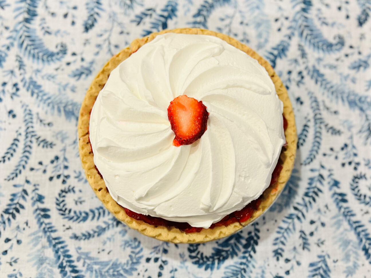 Strawberry pie on table